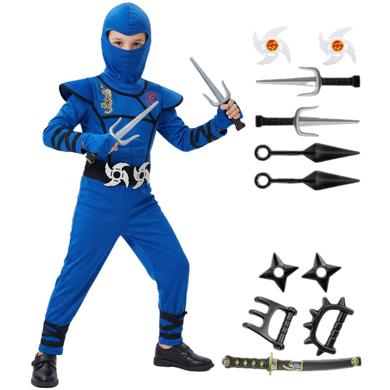 Black Face Mask Pack - Czarno-niebieski strój ninja dla dzieci na
